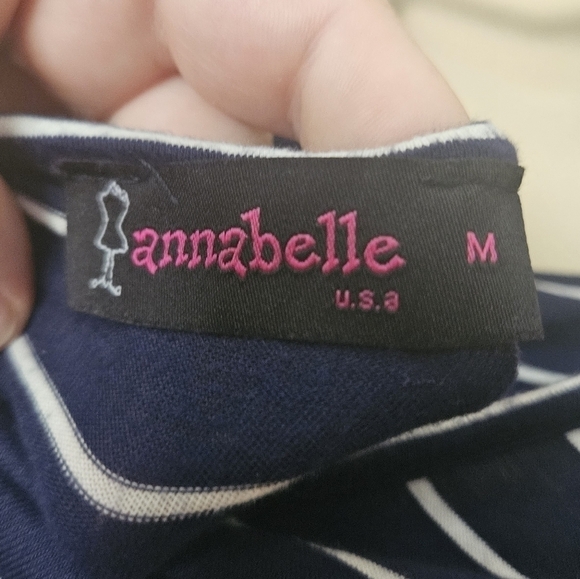 Annabelle Striped Short Sleeve Shirt Open Back With Bow Women's Size M - Picture 3 of 3